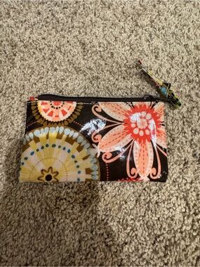 Floral Pattern Zip Card Case - Brown, Coral, Yellow